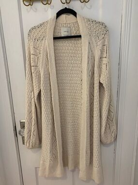 Zara Cream Open-Front Knit Cardigan with Cable & Eyelet Detail